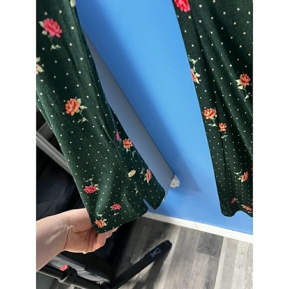 Free People Floral Green Polka Dot Mini Dress With Ruched Front & Keyhole Back, - Picture 7 of 11